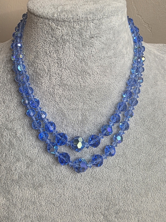 Source Unknown Jewelry - Vintage Graduated AB Blue Crystal Double-Strand Necklace